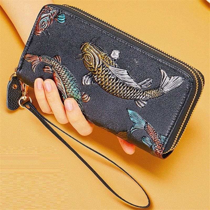 Double Zipper Leather Wallets Purse RFID Large Clutch Money Bags 10*2.5*19.2 CM
