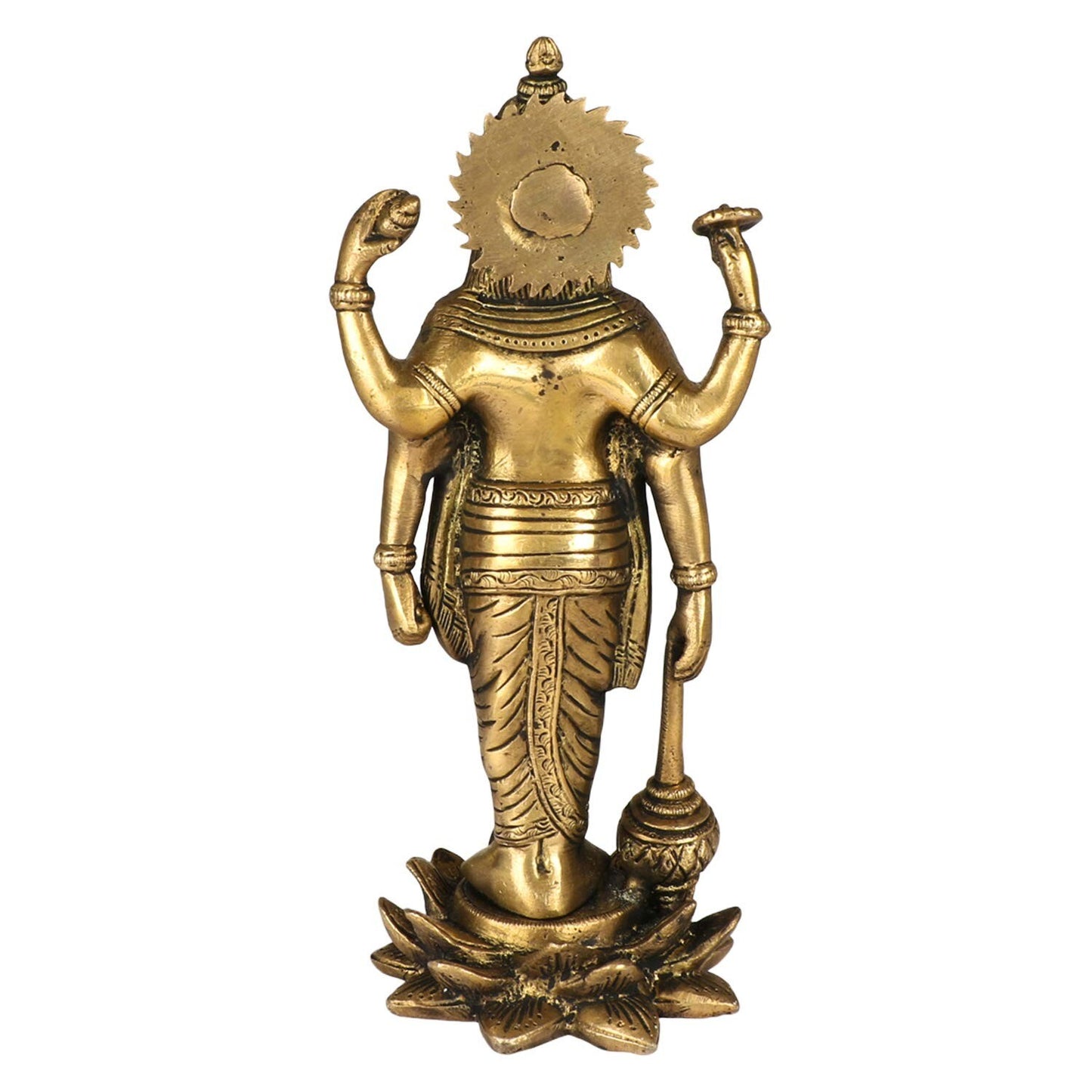 Hindu God Brass Lord Bhagwan Vishnu Narayann Idol Holding Club Figurine Statue