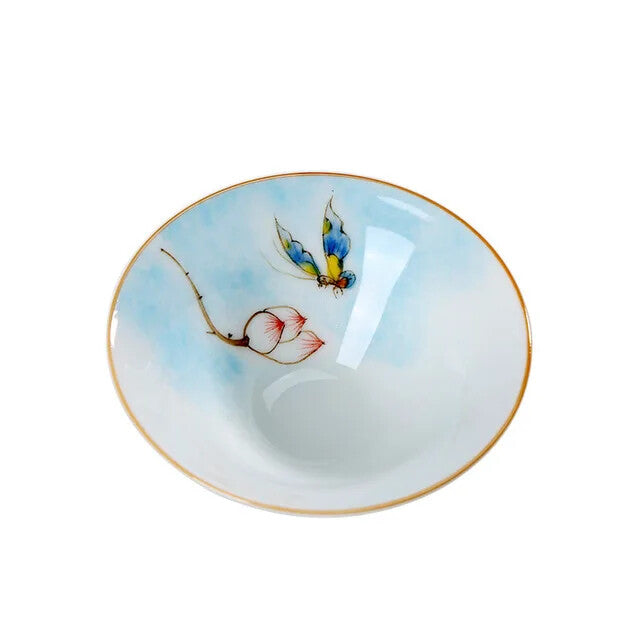 Creative Hand Painted Lotus Bird Teacup Exquisite Chinese Handmade Porcelain