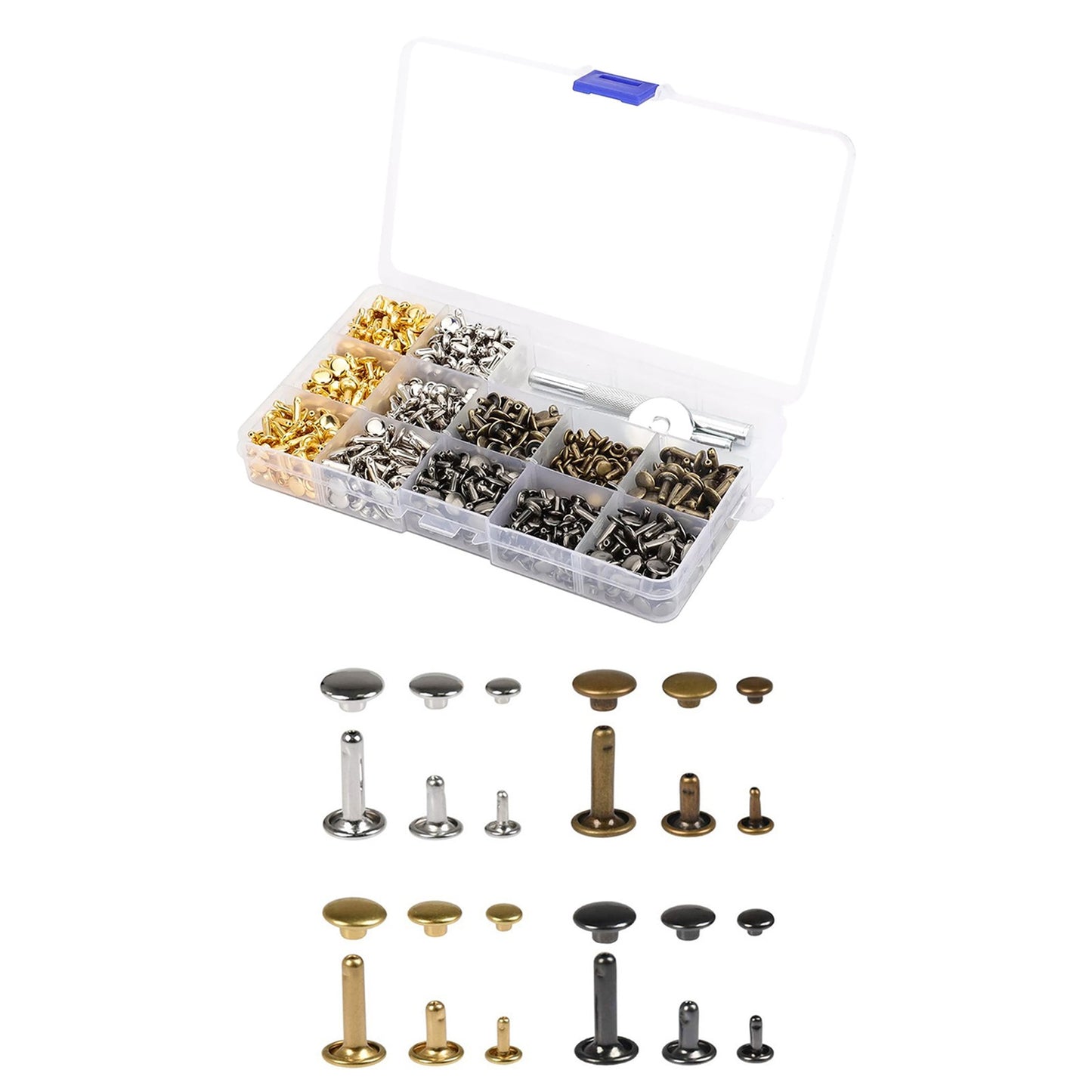 240 Pcs Leather Rivets Double Cap Rivet Tubular Metal Studs Setting Tool Kit DIY