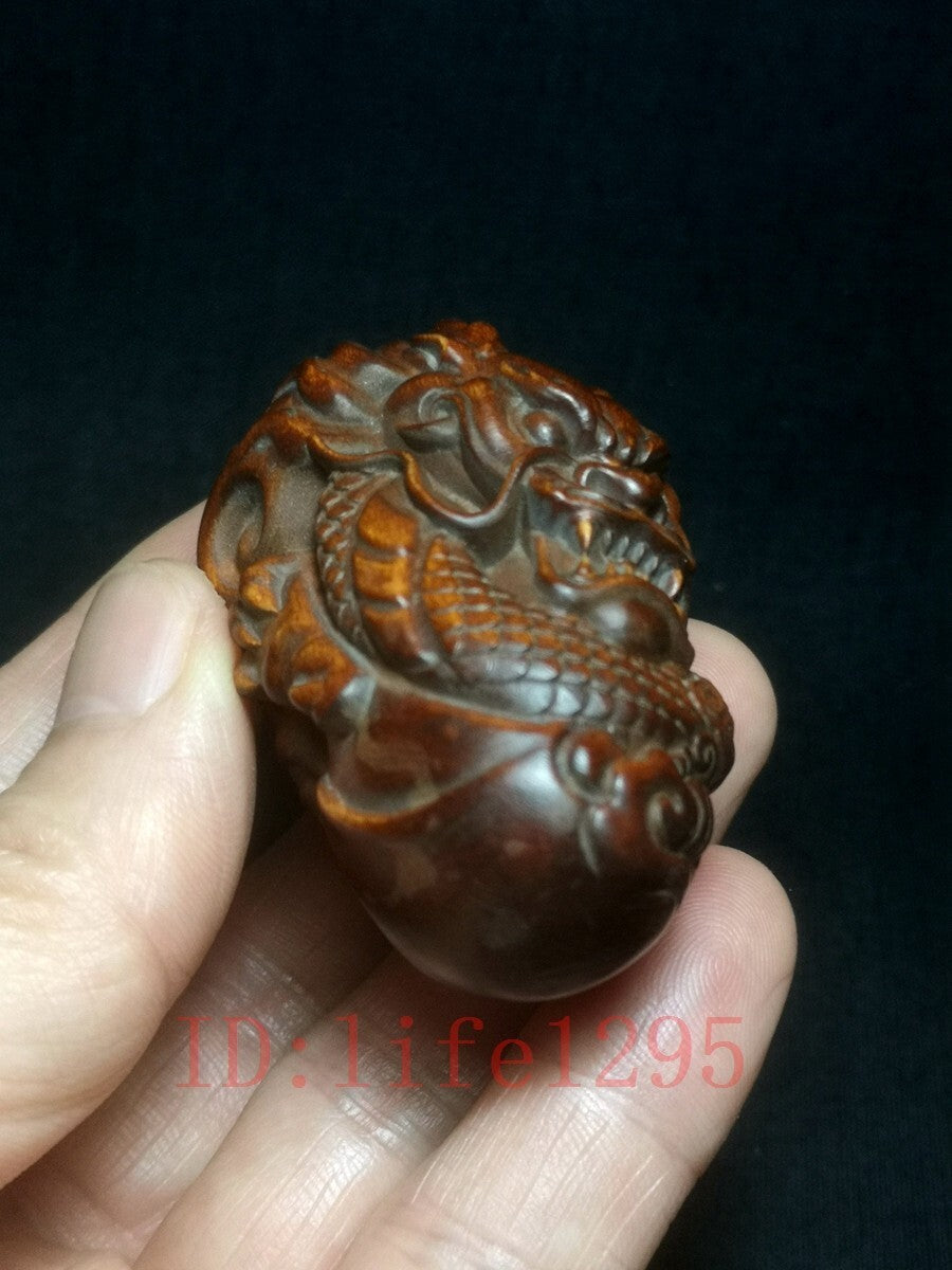 Rare Japana boxwood handmade Loong dragon figure statue netsuke Collection Art