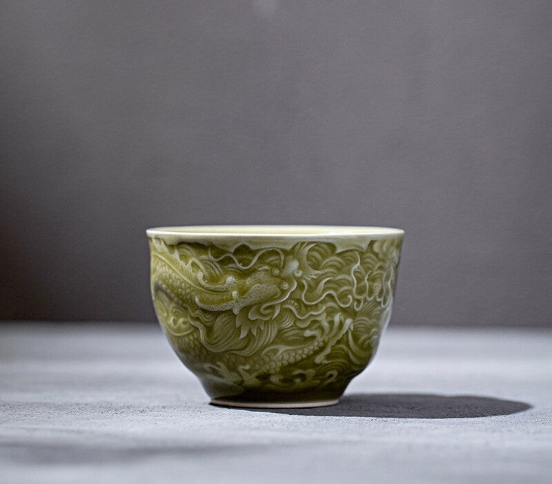 Porcelain Tea Cup Dragon Relief Handmade Master Cup 115ml Personal Ceramic Cup