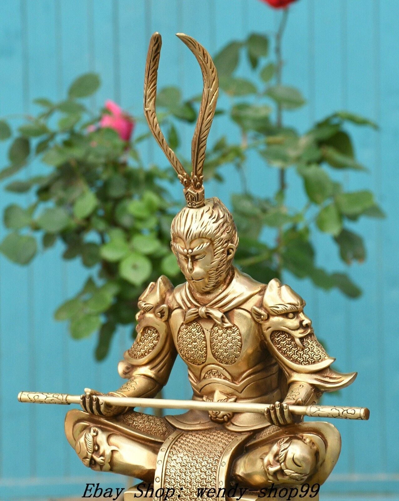 11.8" China Bronze Handsome Monkey King Sun Wukong Warring Winning Buddha Statue