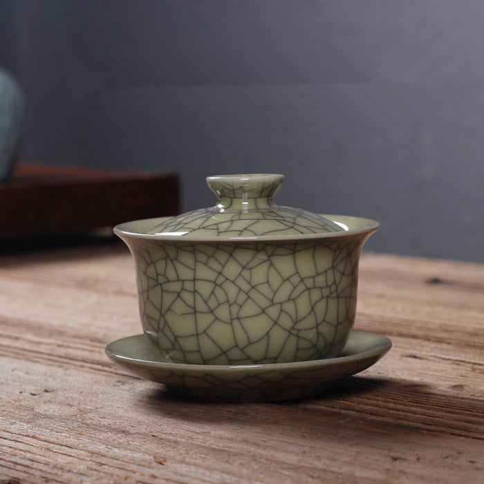 Real Longquan Celadon Gaiwan China Tea Bowl Porcelain Cup Saucer Marked Tea Bowl