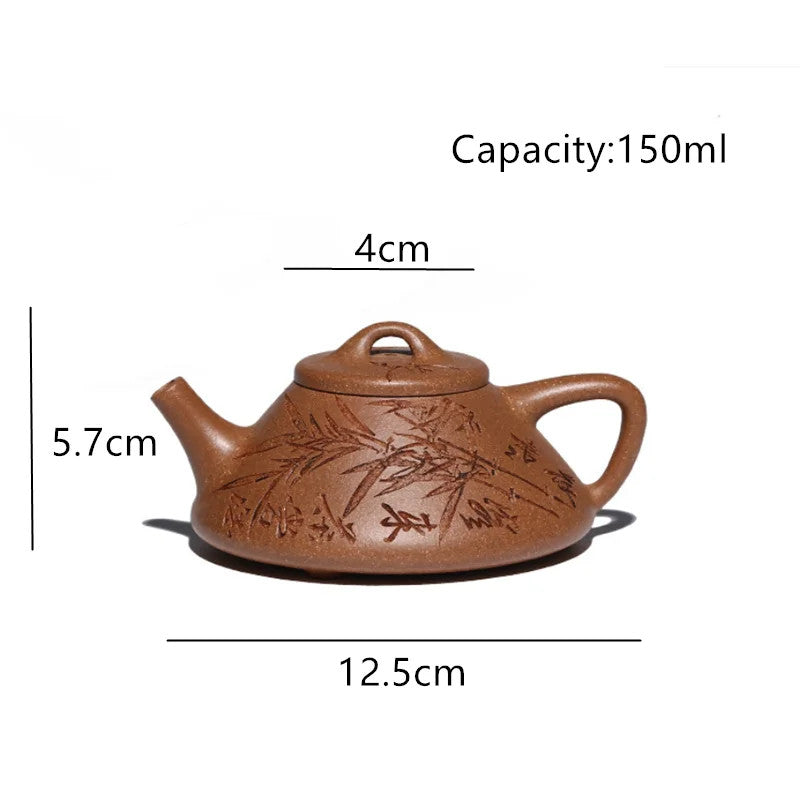 Chinese Yixing Purple Clay Handmade Triangular Shape Tea Pot Hand-carved