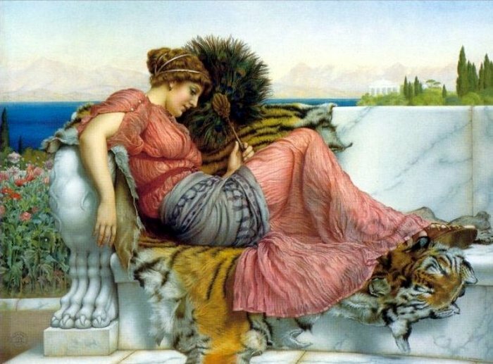 Dream-art Oil painting Amaryllis-1903-John-William-Godward lady in landscape art