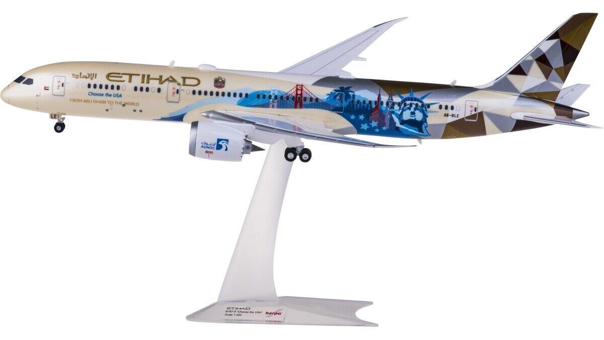 1:200 32CM ETIHAD BOEING 787-9 Passegner Airplane ABS Plastic Aircraft Model