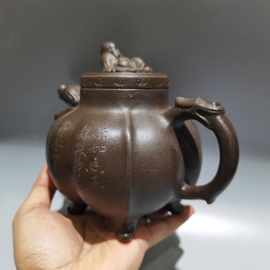 vintage chinese yixing purple clay teapot zisha ceremony carving collectible art