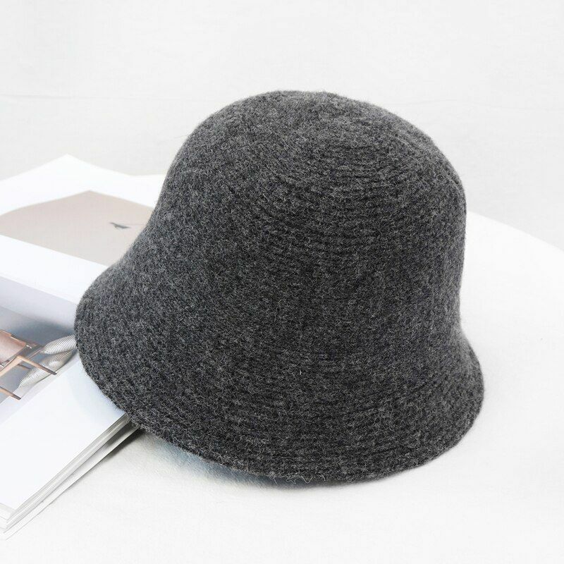 Women's Bucket Hat Warm Winter Teens Felt Wool Fur Black Cap Solid Multifunction