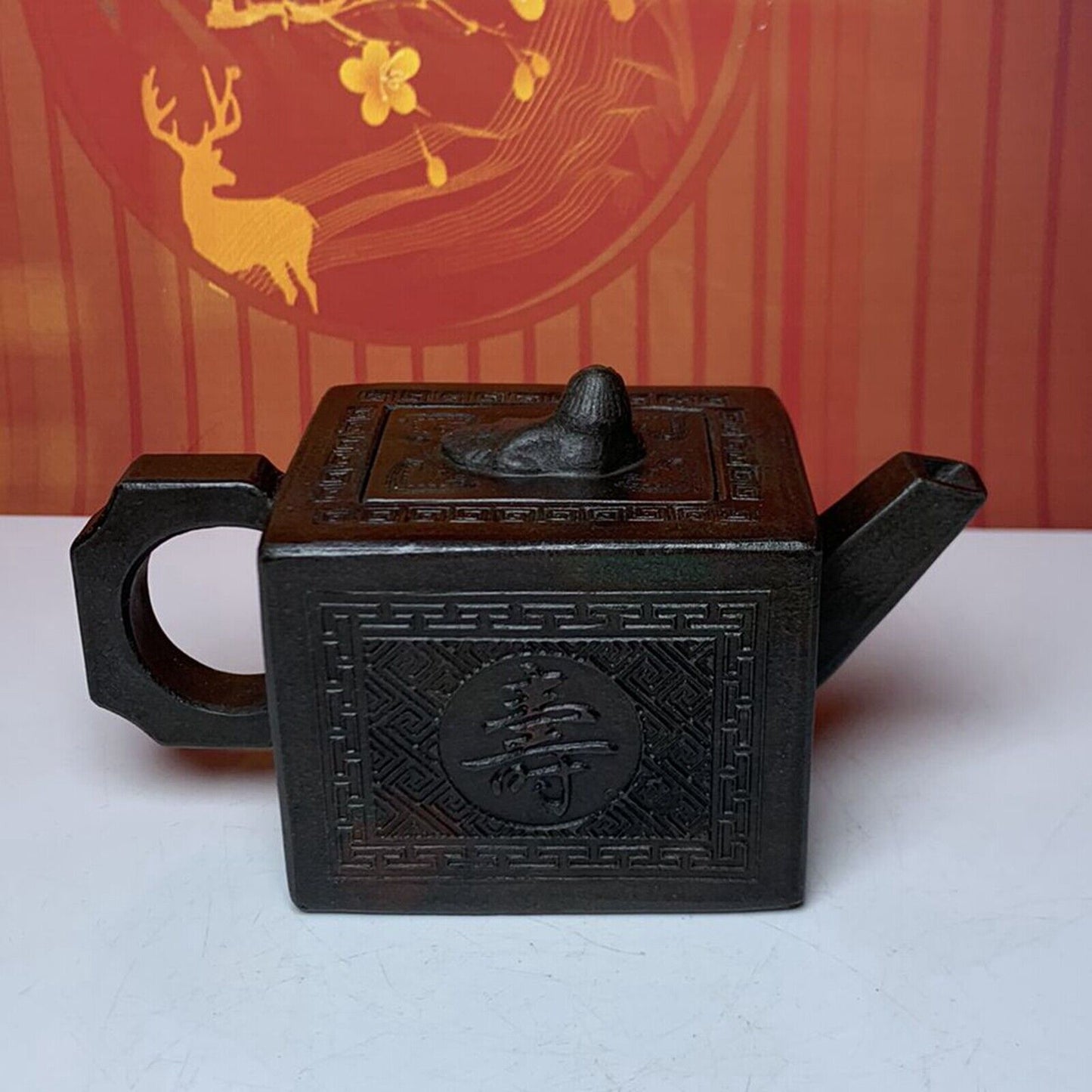 Vintage Chinese Yixing Purple Clay Teapot Zisha Ceremony Carving Collectible Art