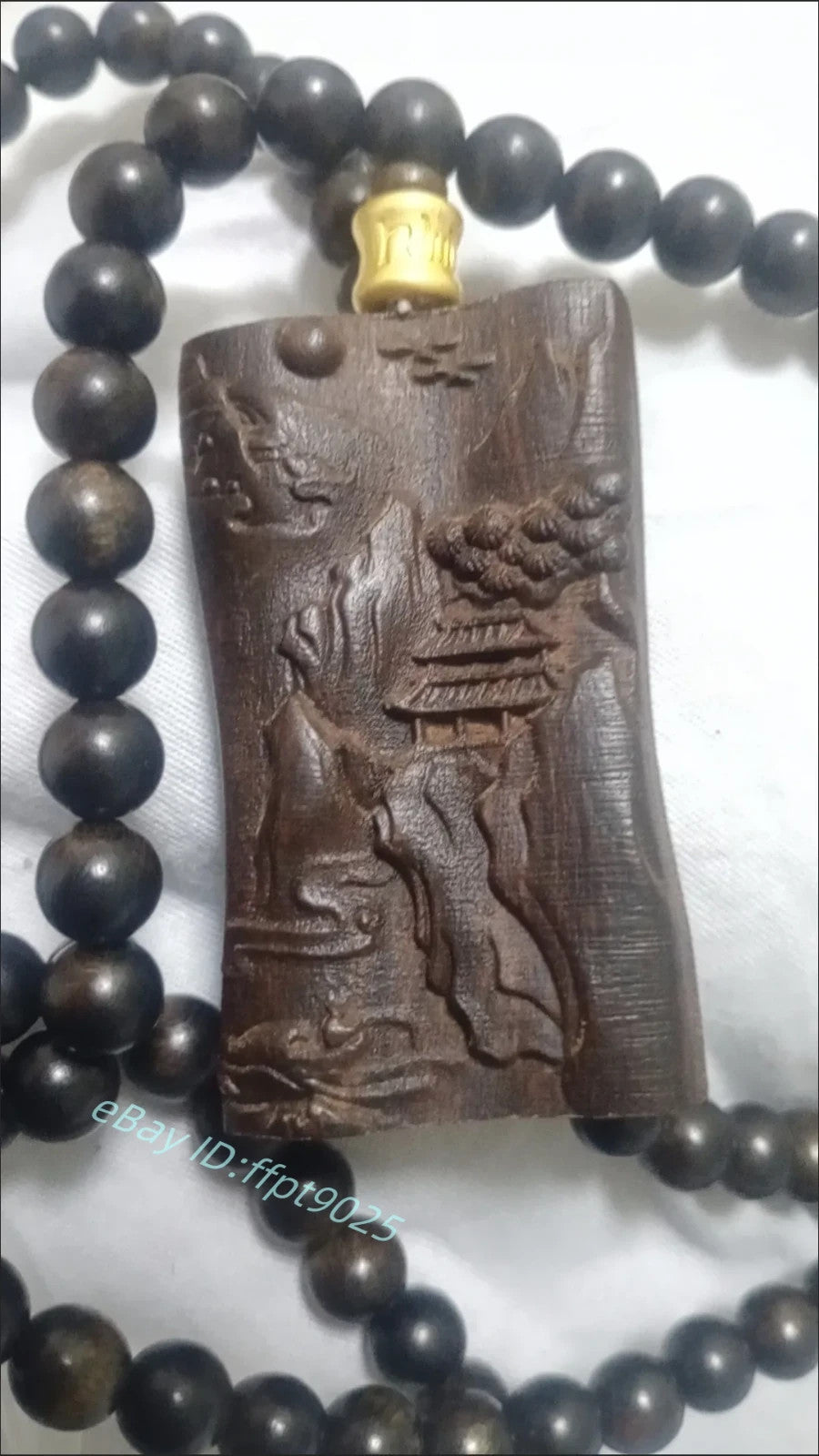 108pcs Prayer Beads Natural Wood Carving Landscape Painting Pendant Necklace
