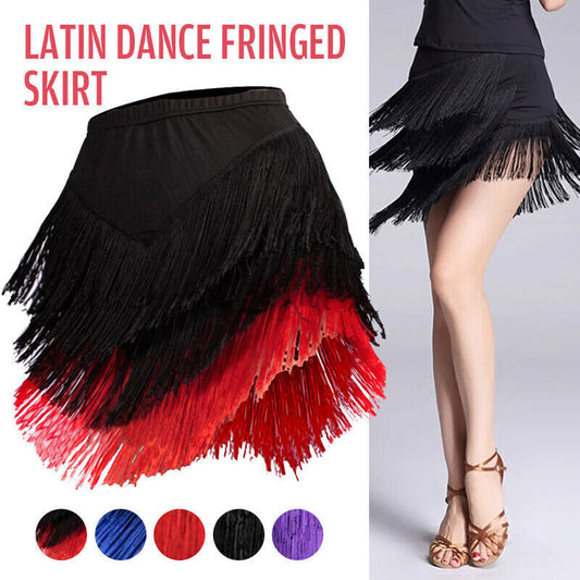 Women Party Ballroom Latin Tango Salsa Dance Dress Fringes Tassels Skirt S-5XL