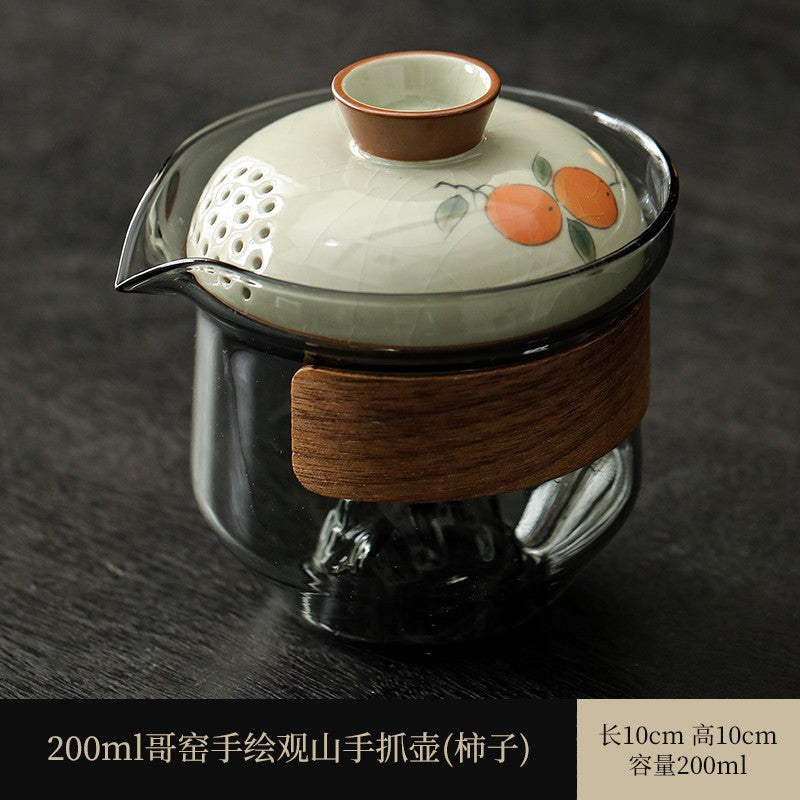 Handheld Teapot Single Pot Gaiwan Porcelain Ge Kiln Travel Tea Set