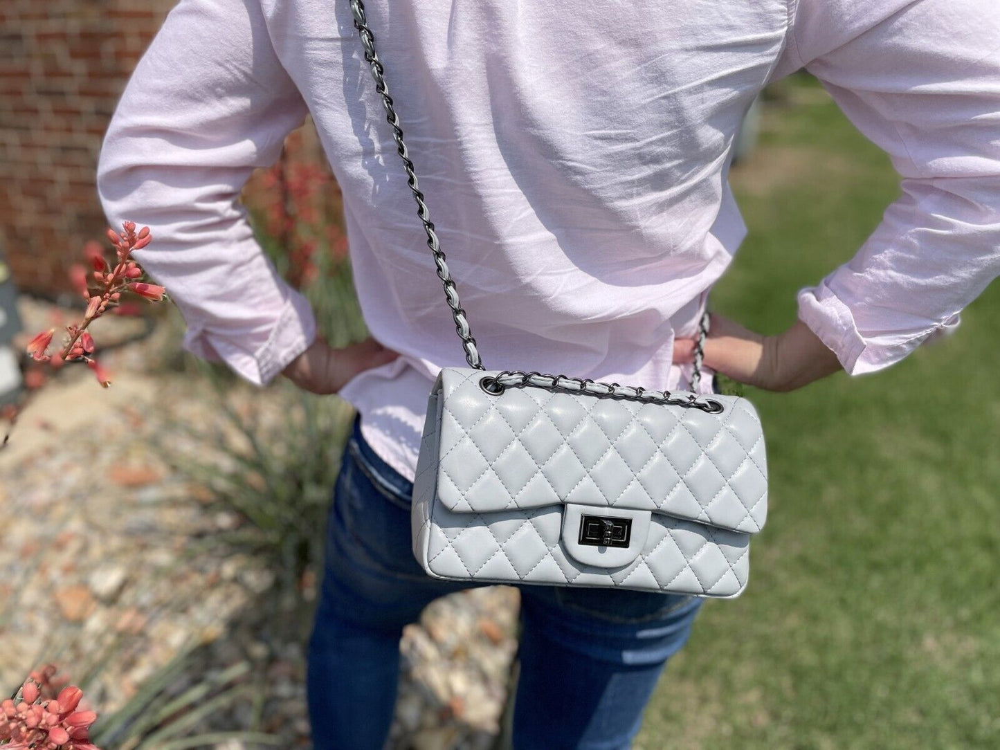 Women Classic Quilted Double Flap Shoulder Crossbody Leather Bag