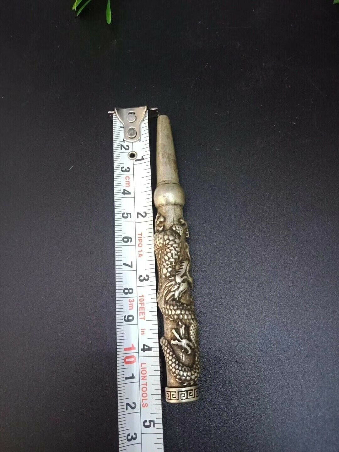 Old Chinese Tibet Silver hand-Carved Dragon cigarette holder Smoking tools