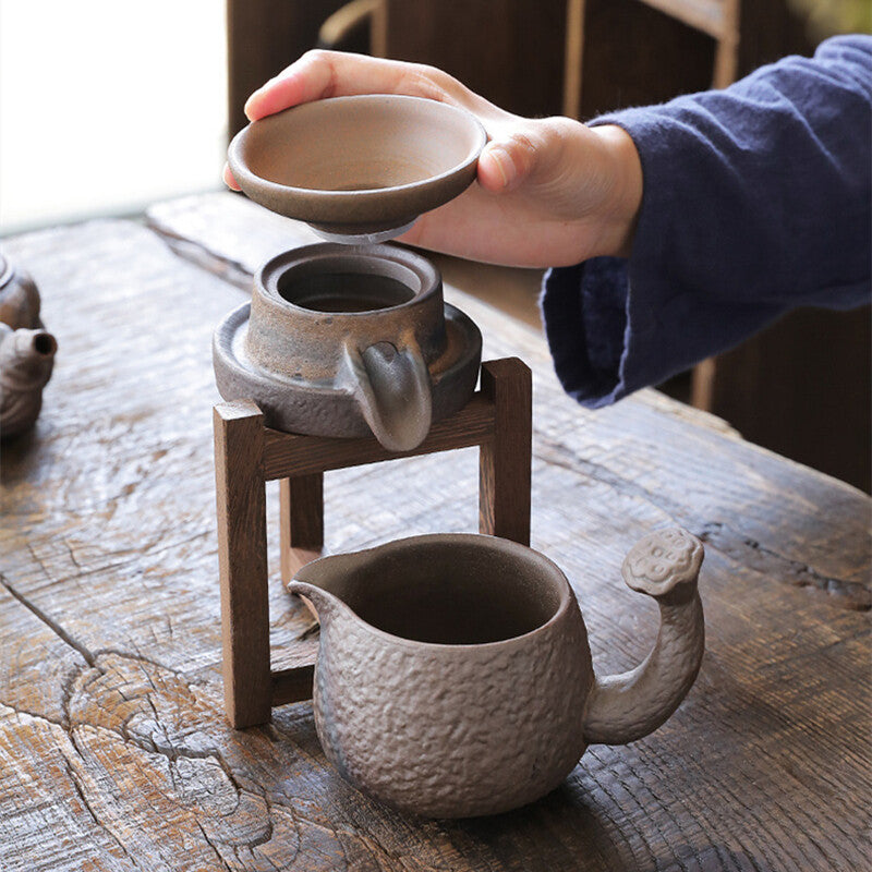 Chinese Tea Strainer Ceramic Tea Filter Net With Holder Crude Pottery For Teaset