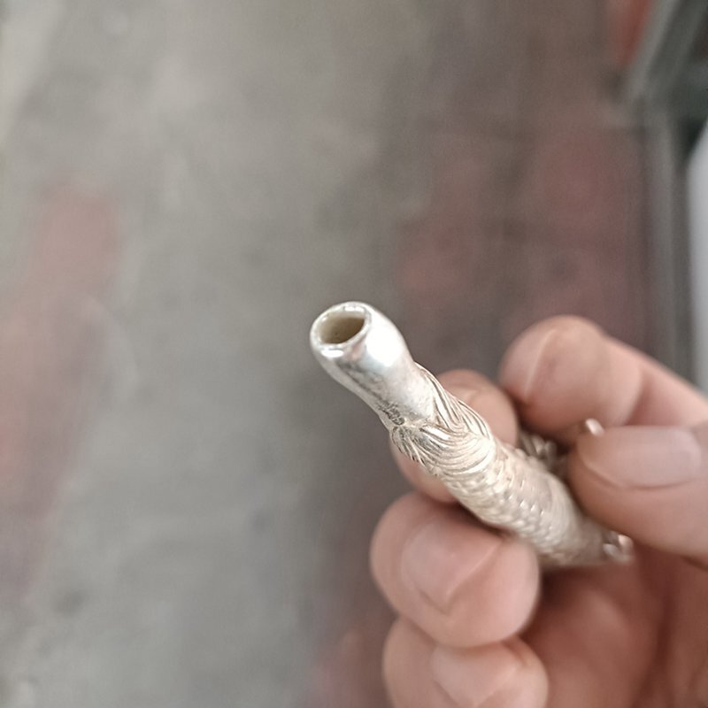 Old Tibet Silver Handcarved Dragon Cigarette Holder Smoking Tool