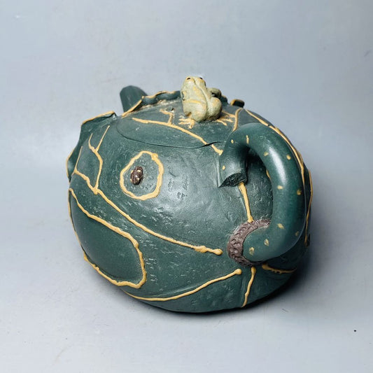Vintage Chinese Yixing Purple Clay Teapot Zisha Ceremony Lotus Leaf Frog Tea Set