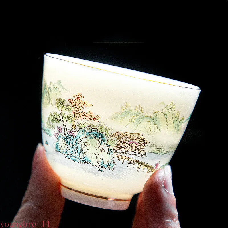 1pc Chinese Ceramic Teacup Hand Painted Tea Bowl Handmade Tea Cup