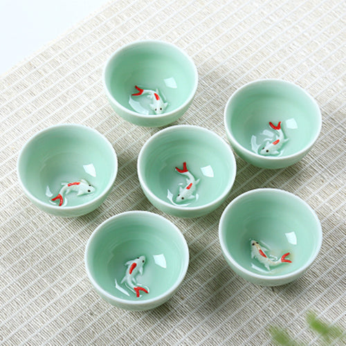 Porcelain Tea Cup Chinese Teacup Fish Relief China Cup Ceramic Cup For Pu'er Tea