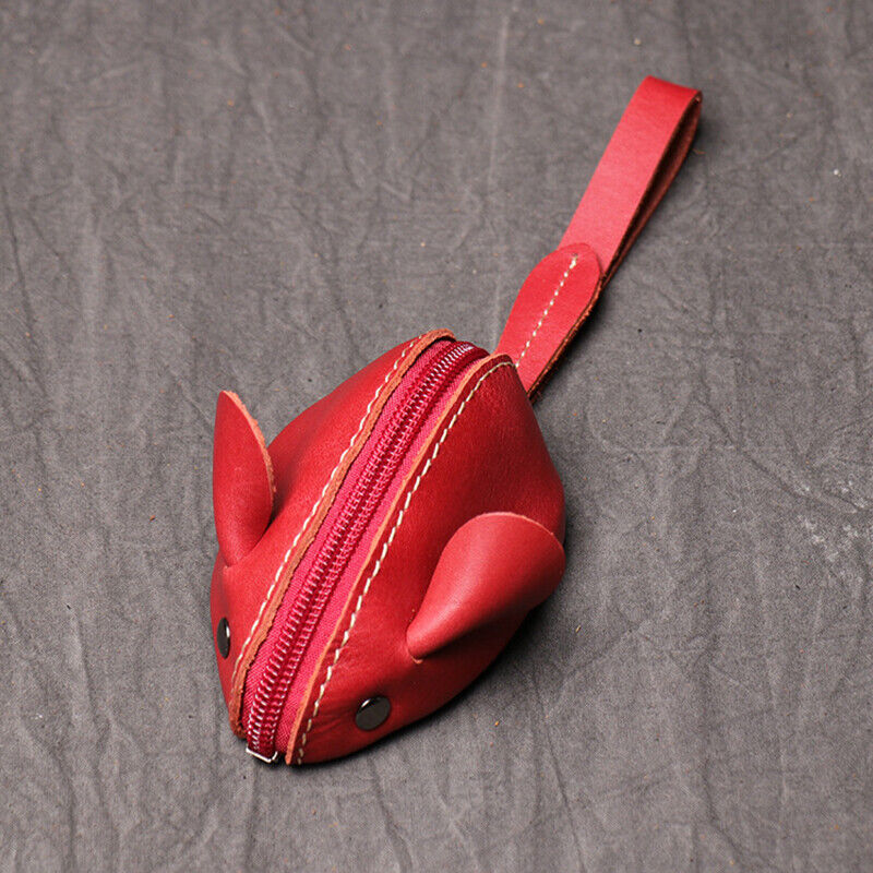 Genuine Leather Mouse Coin Purse Key Storage Bag Zipper Pocket Portable Wallets