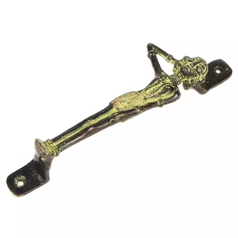 Set of 2 Antique Look Green Patina Brass Girl Door Handles