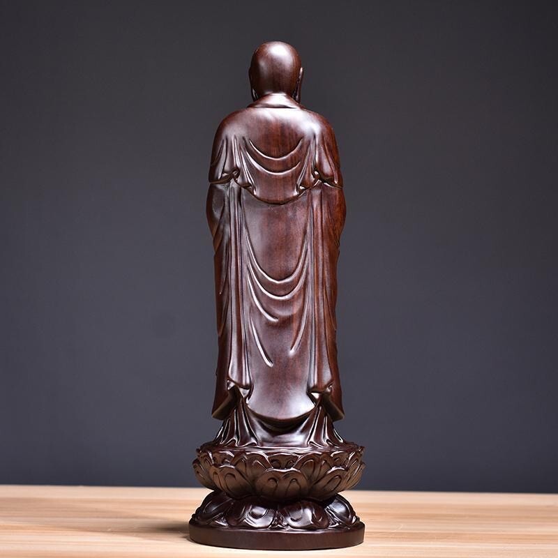 8" Ebony Wood Carved Ksitigarbha Bodhisattva Buddha Statue Buddhism Decor