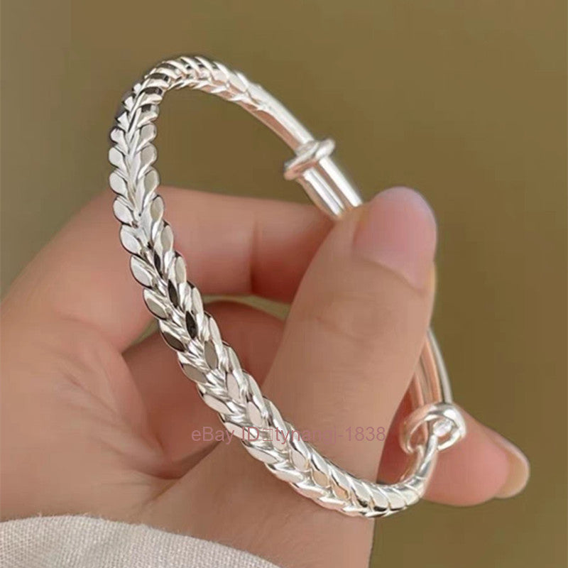 Silver Plated Wheat Ear Bracelet for Women Safety Solid Smooth Surface Bracelet