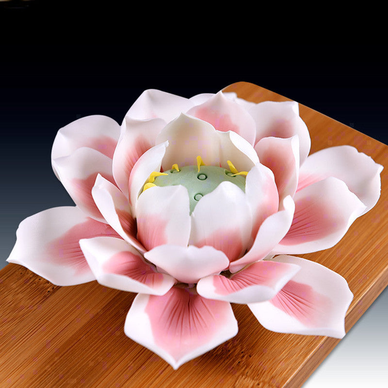 12cm Home Buddha Hall Ceramic Lotus Statue Buddhist Enshrine Supplies