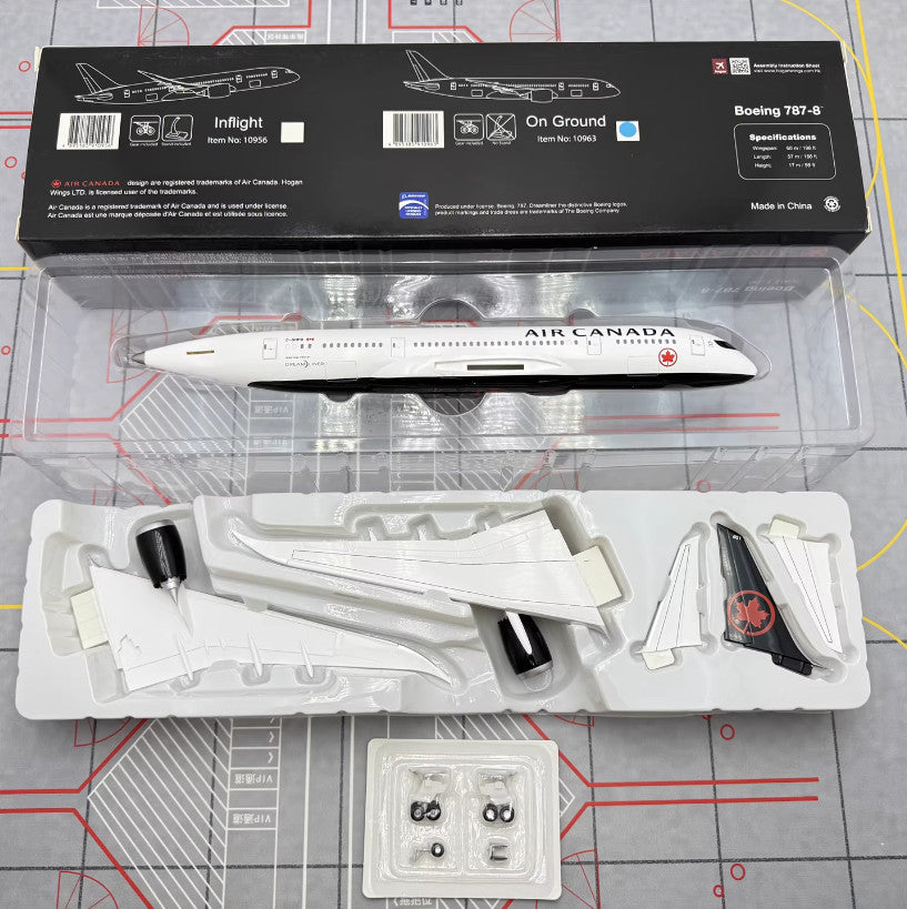 1:200 28CM Hogan AIR CANADA BOEING 787-8 On Ground Plane Solid ABS Plastic Model