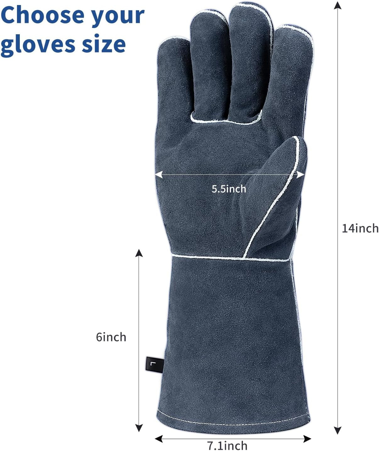 Fireplace Welding Gloves Fire Heat Resistant 14IN Fireproof Leather for Welding