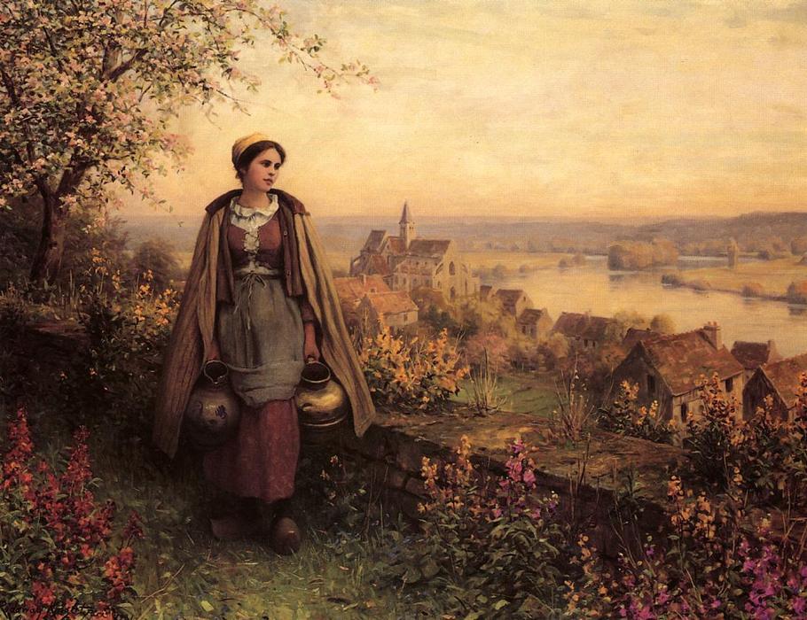 Dream-art Oil painting George-Inness-Springtime village landscape with woman art