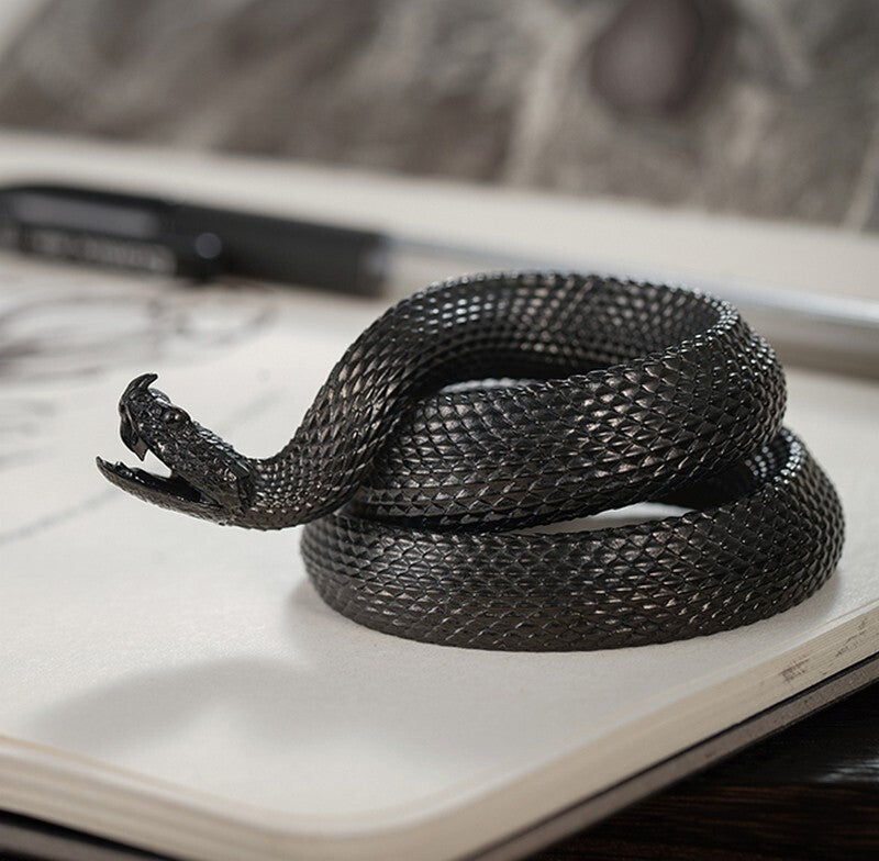 Small Black Brass Snake Statue Pen Holder Brush Rack Base Rattlesnake Home Decor