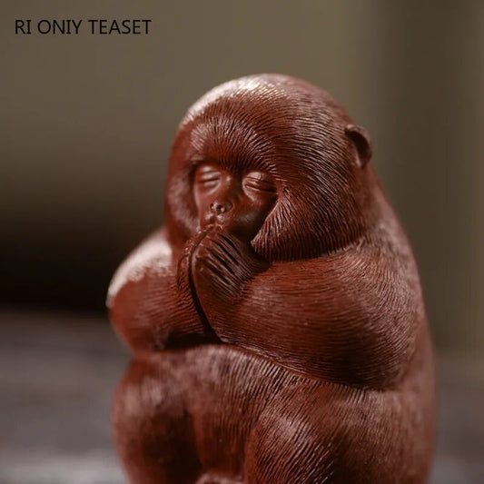 Yixing Handmade Purple Clay Tea Pet Chinese Monkey King Statue Ornaments