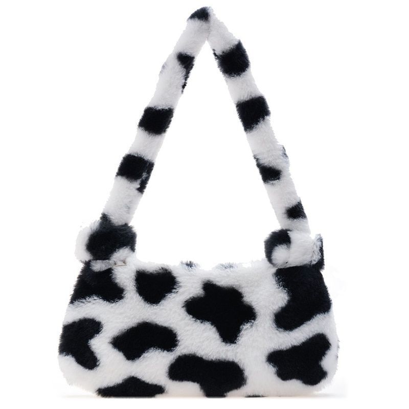 Mini Shoulder Bags Winter Plush Underarm Bag Pattern Fluffy Tote Small Purse 1pc