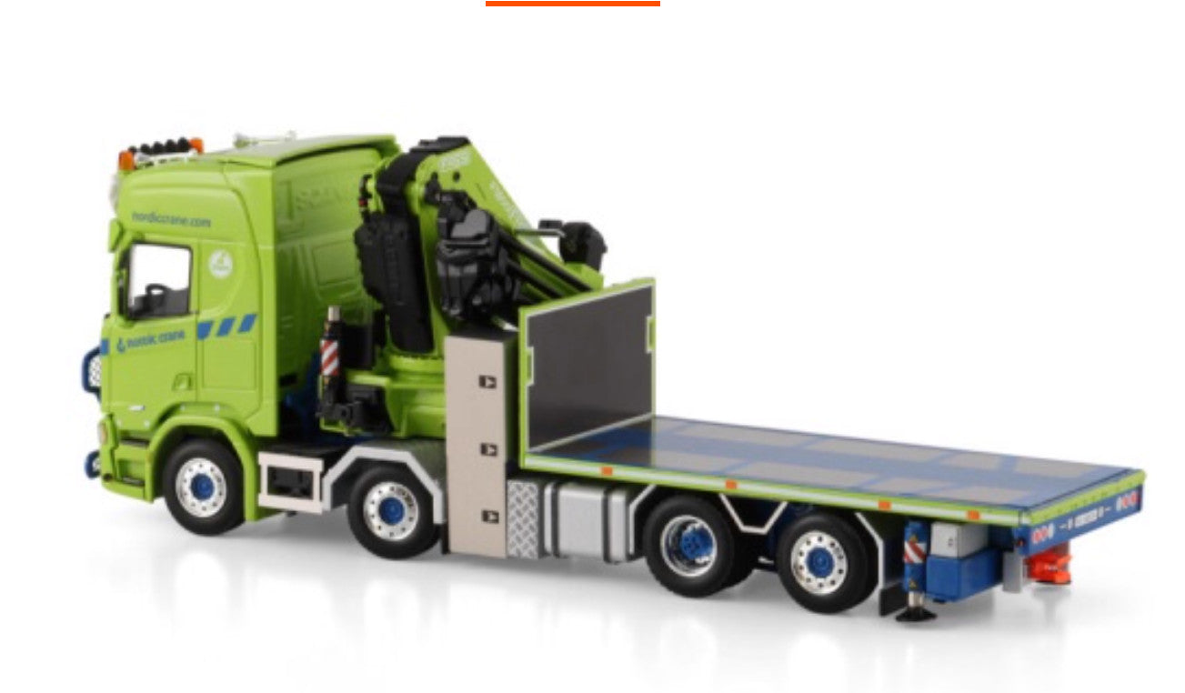 1:50 WSI SCANIA R 8X2 Truck-mounted Crane Flatbed Trailer NORDIC Diecast Model