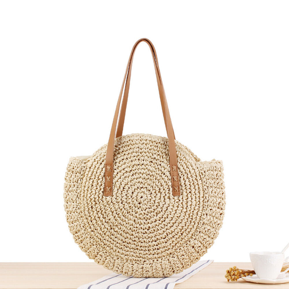 Womens Wicker Handbag Bags Tote Beach Straw Woven Summer Rattan Basket Bag