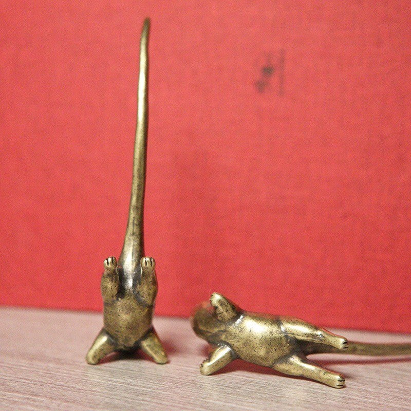 Pure Brass Long Tail Zodiac Mouse Statue Rat Tea Pet Miniature Ornament Vintage