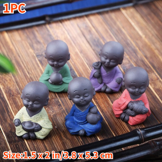 1X Mini Handicraft Buddha Statue Monk Statuette Figurine Ceramic Ornaments Decor