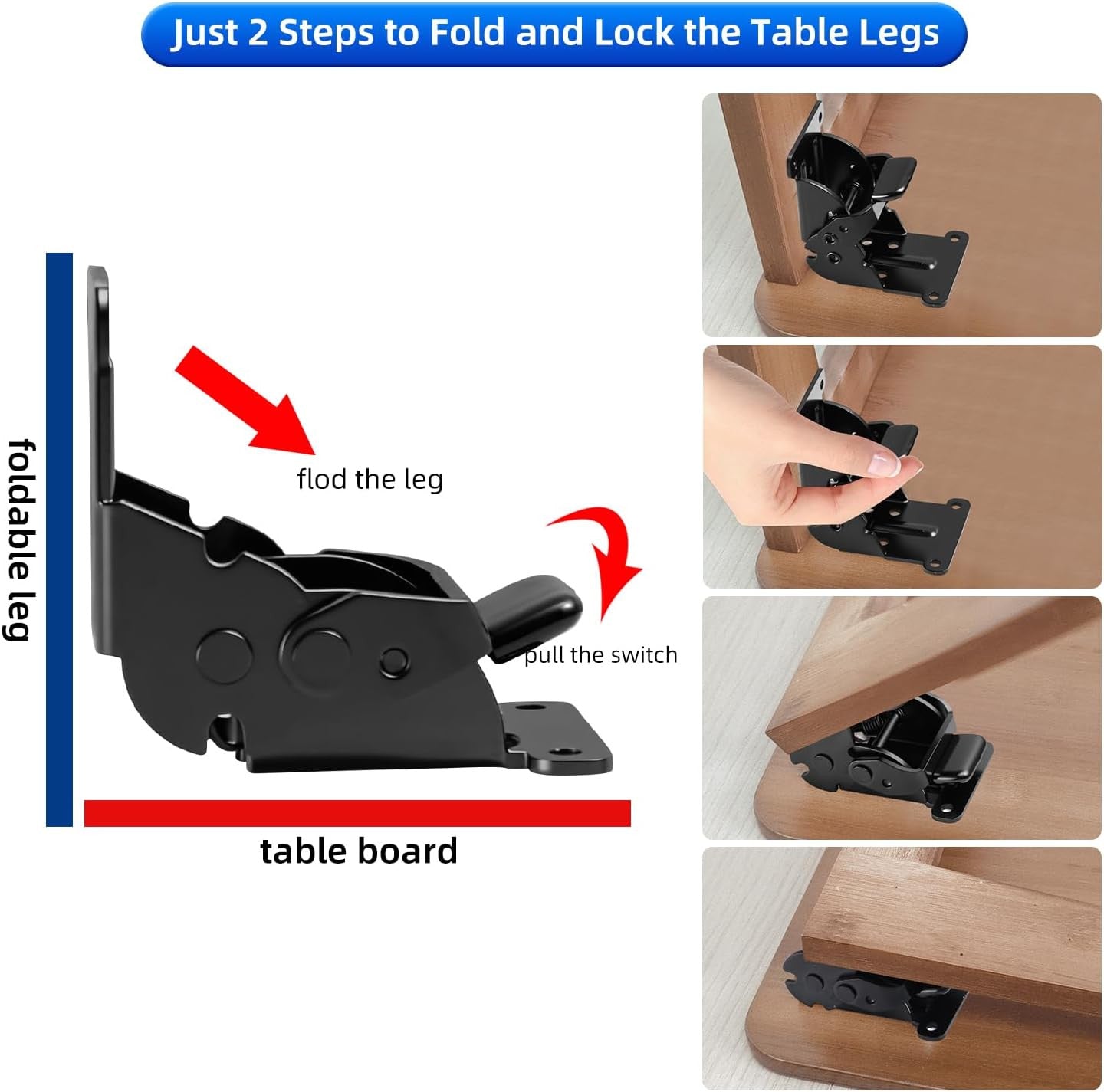 YDAJIURI Folding Brackets 8 Pack, Heavy-Duty Self-Locking Hinges with Screws, Fo