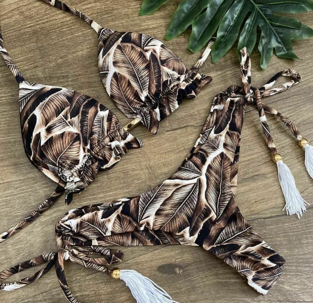 Women Swimsuit Floral Print Striped Patchwork Bandage Bikini Brazilian Beachwear