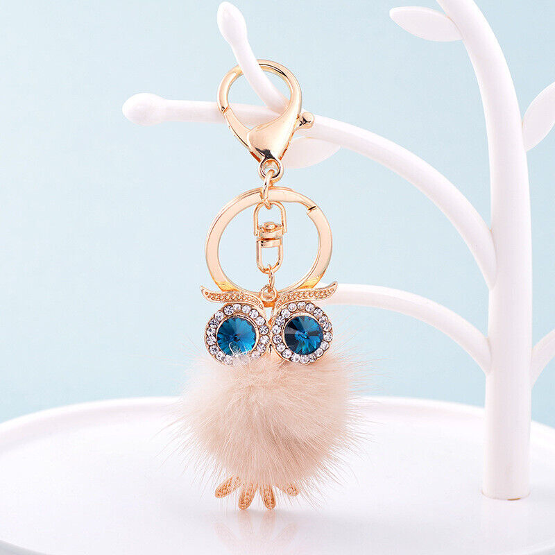 Furry Pom-pom Ball Owl Keyring Keychain Bag Hanging Pendant Car Interior Decor