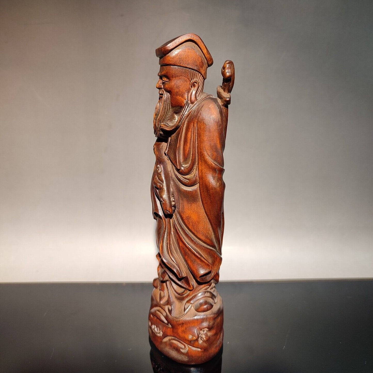 Chinese Wooden Statue buddha decor carving sculpture room patron deity barber