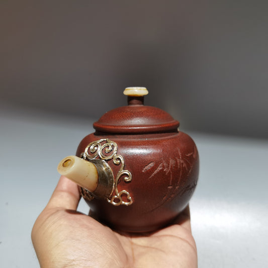 Chinese Yixing Zisha Clay Handmade Exquisite Teapot 镶玉壶