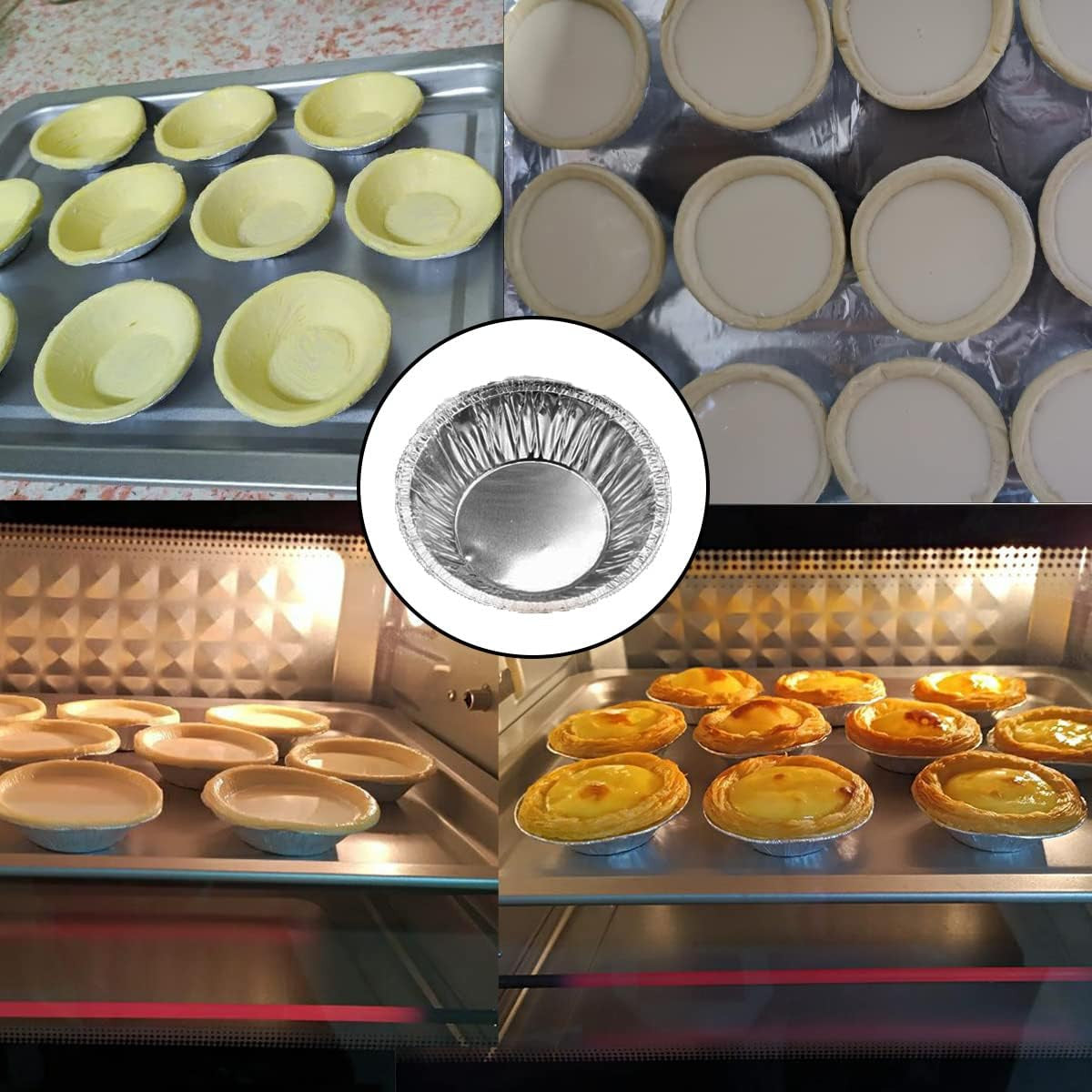 100PCS Mini Round Egg Tart Pans Aluminum Foil Eggtart Mold Cupcake Pie Case