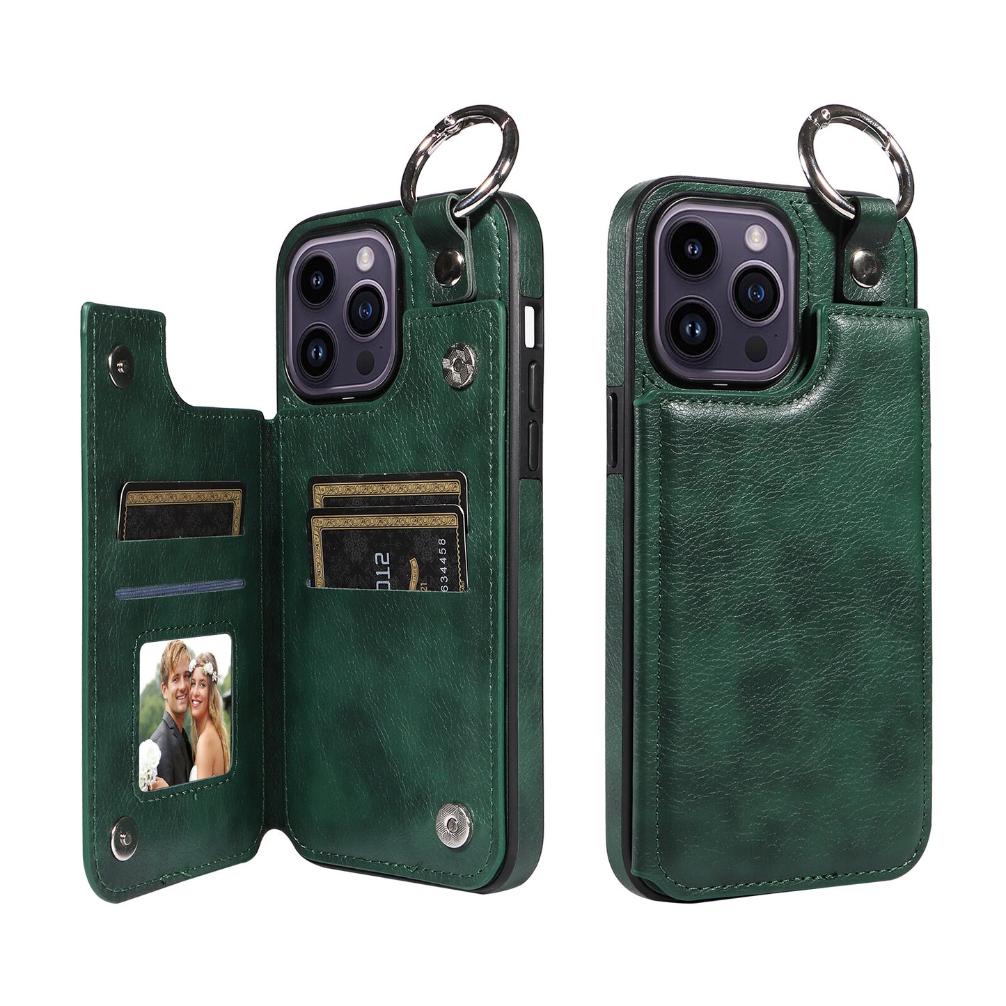 For iPhone 15 14 13 12 11 Pro Max Wallet Case with Card Holder Ring Buckle Cover