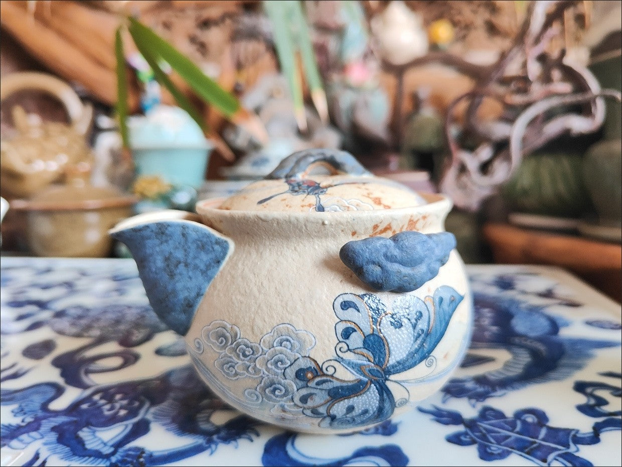 Flint Caramel Cloud Butterfly Ceramic Grip Teapot Kung Fu Tea Set