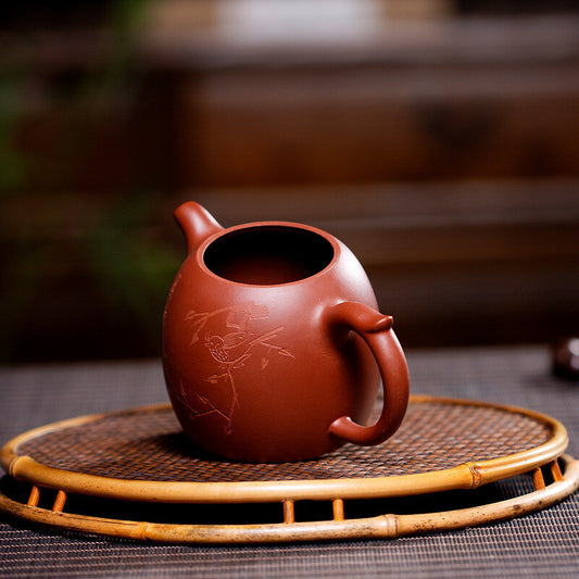 Chinese Yixing Zisha Pottery Clovershrub Clay 300ML Mesh Flower Twig Bird Teapot
