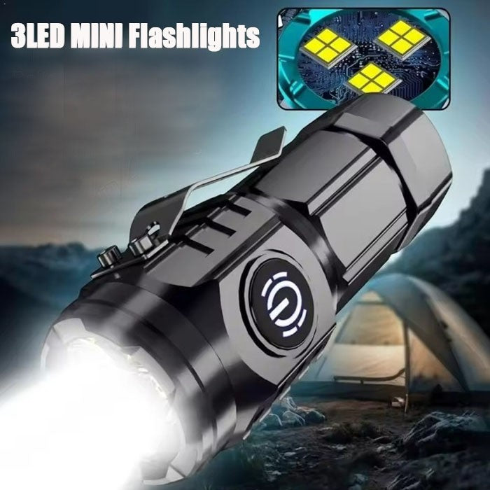 2PCS Three-Eyed Mini Flashlight Flash Super Power Waterproof Outdoor Travel
