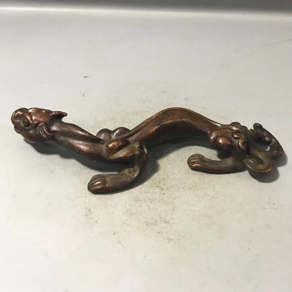 Chinese Bronze Dragon Figure Statue Collectable Netsuke Gift Tea Pet Gift
